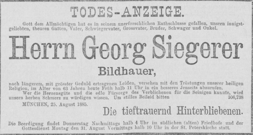 Todesanzeige für Georg Siegerer