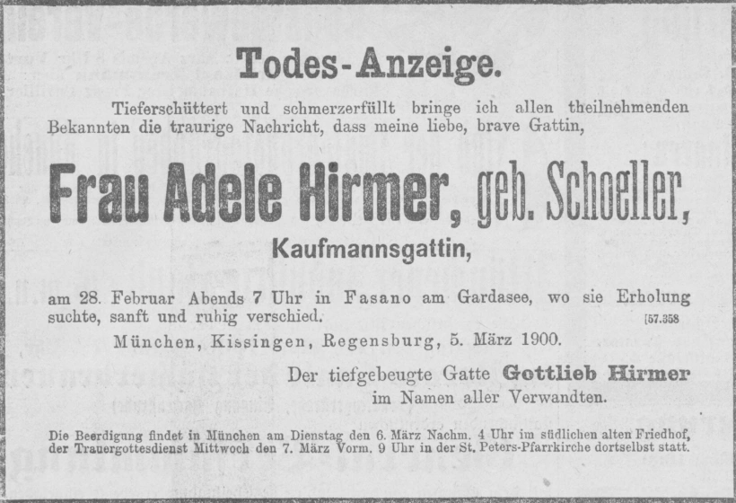 Todesanzeige für Adele Hirmer