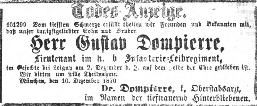 Todesanzeige für Gustav Dompierre
