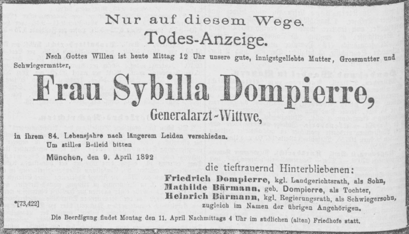 Todesanzeige für Sybilla Dompierre