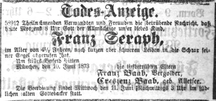 Todesanzeige für Franz Seraph Baab