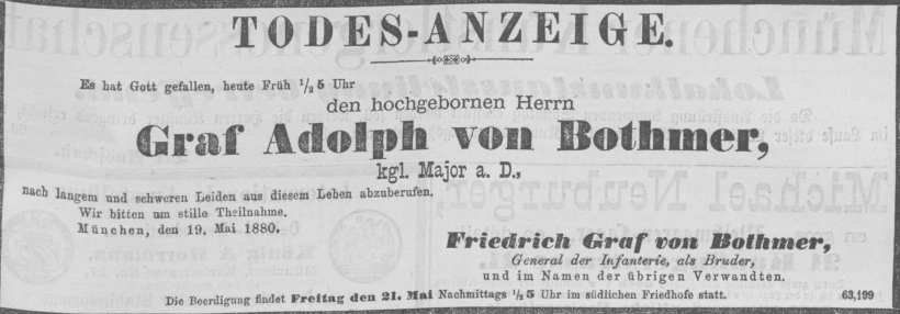 Todesanzeige für Adolf von Bothmer