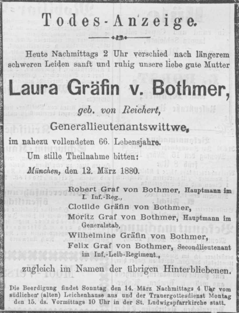 Todesanzeige für Laura Gräfin von Bothmer