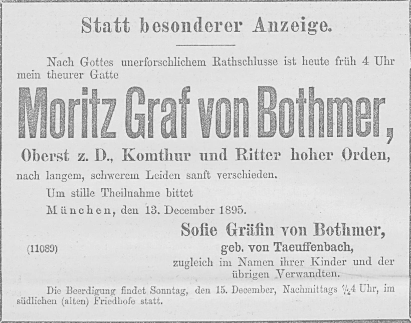Todesanzeige für Moritz Graf von Bothmer
