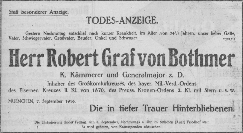 Todesanzeige für Robert Graf von Bothmer