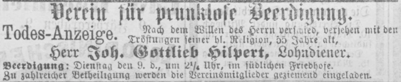 Todesanzeige für Johann Gottlieb Hilpert