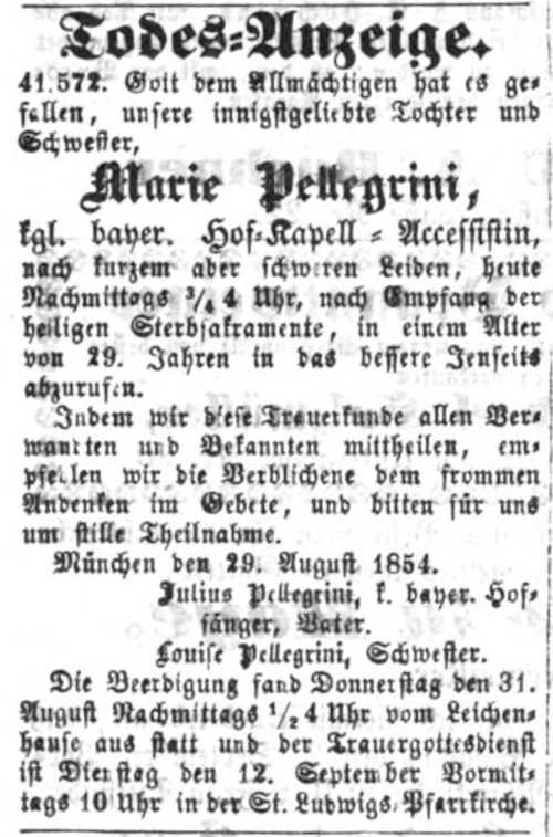 Todesanzeige für Maria Pellegrini
