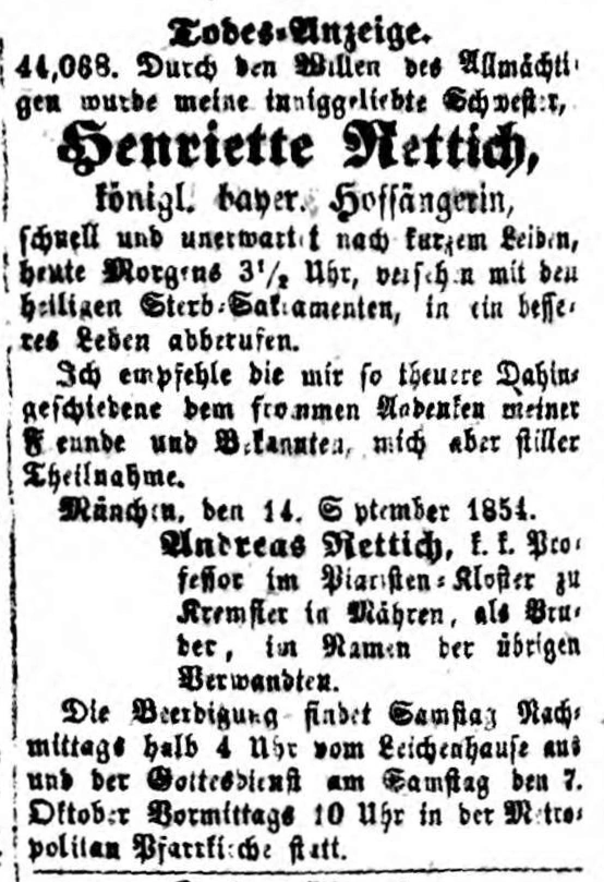 Todesanzeige für Henriette Rettich