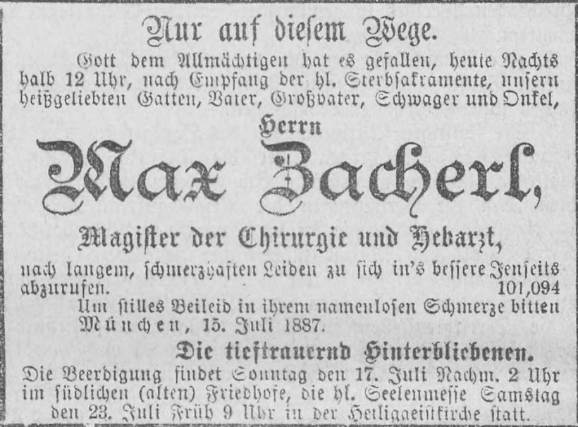 Todesanzeige für Max Zacherl