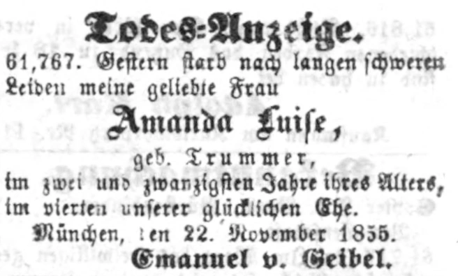 Todesanzeige für Amanda Luise Geibel