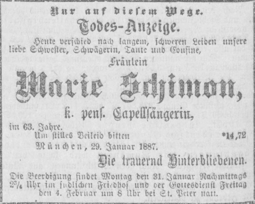 Todesanzeige für Maria Schimon