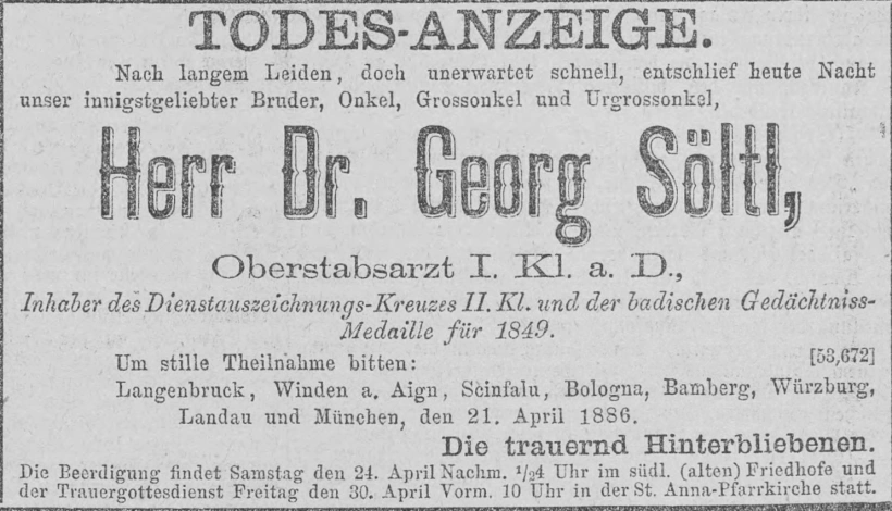 Todesanzeige für Dr. Georg Söltl