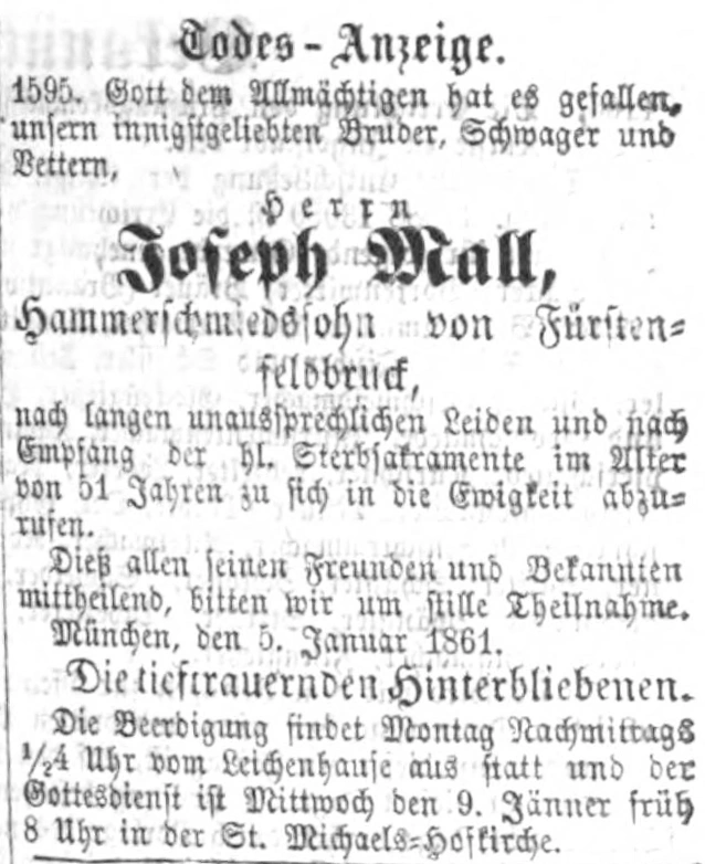 Todesanzeige für Josef Mall