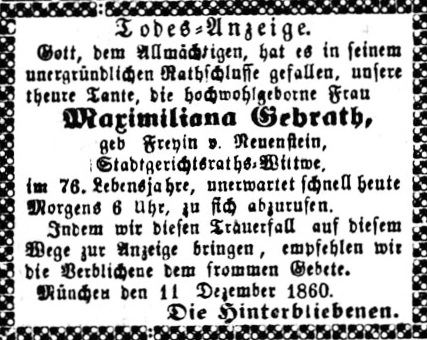 Todesanzeige für Maximiliana Gebrath