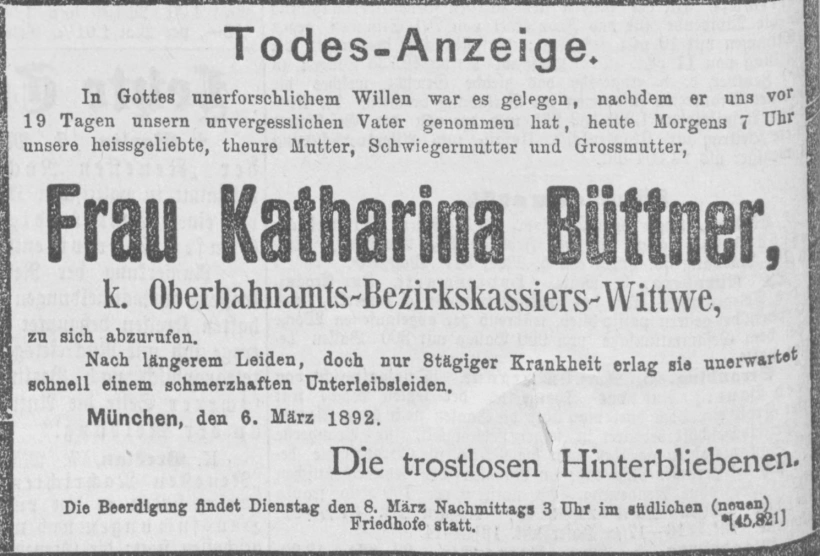 Todesanzeige für Katharina Büttner