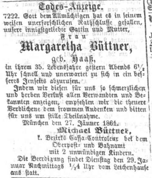 Todesanzeige für Margaretha Büttner