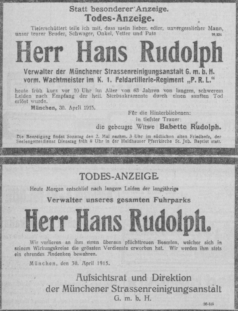 Todesanzeigen für Hans Rudolph