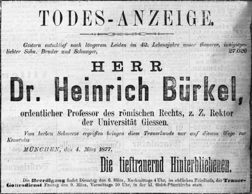 Todesanzeige für Dr. Heinrich Bürkel