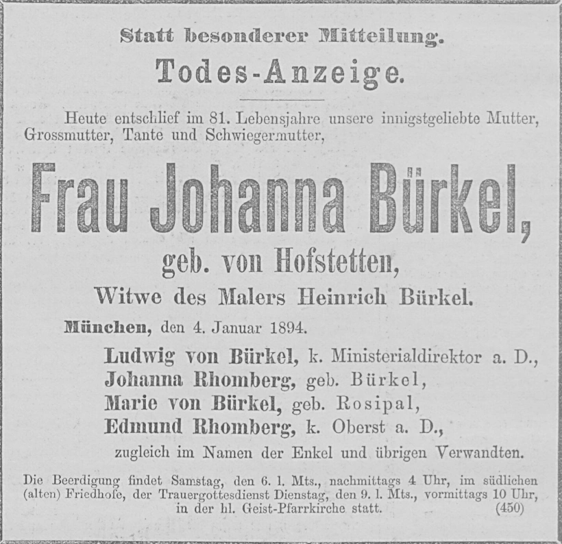 Todesanzeige für Johanna Bürkel