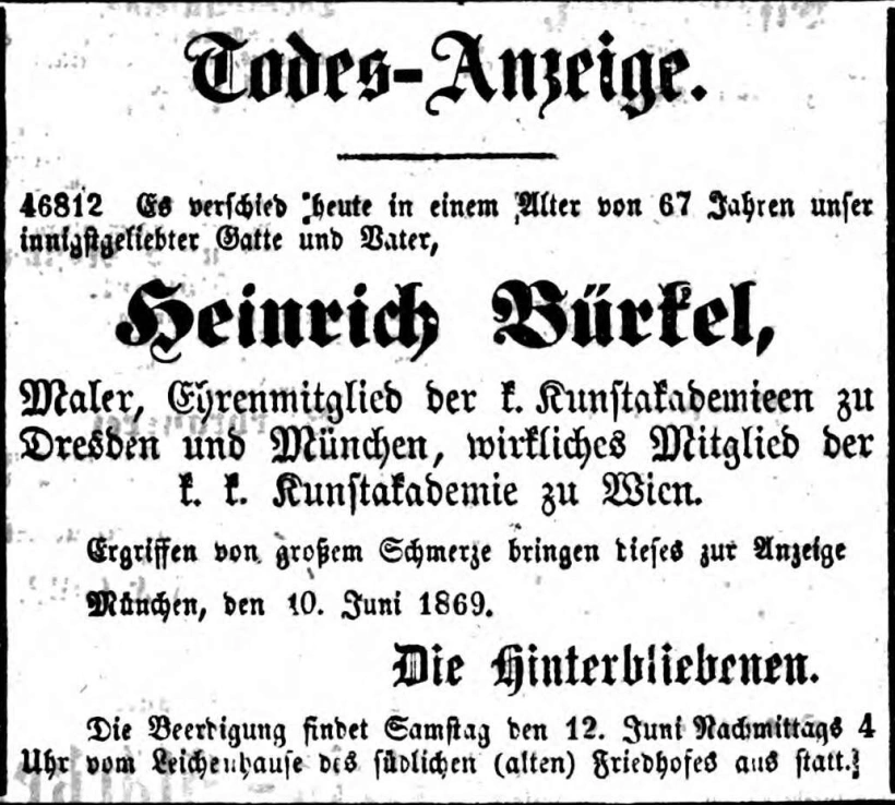 Todesanzeige für Heinrich Bürkel