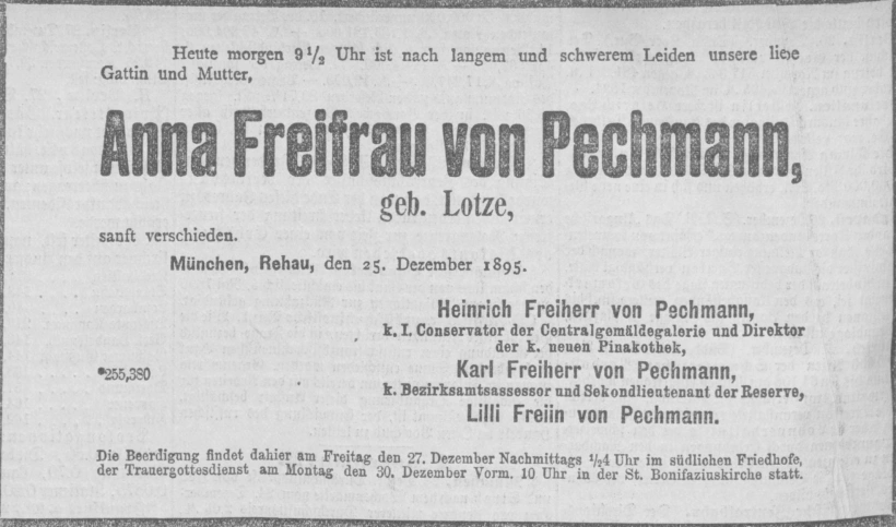 Todesanzeige für Freifrau von Pechmann