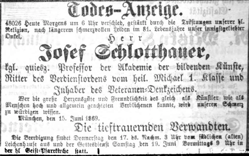 Todesanzeige für Josef Schlotthauer