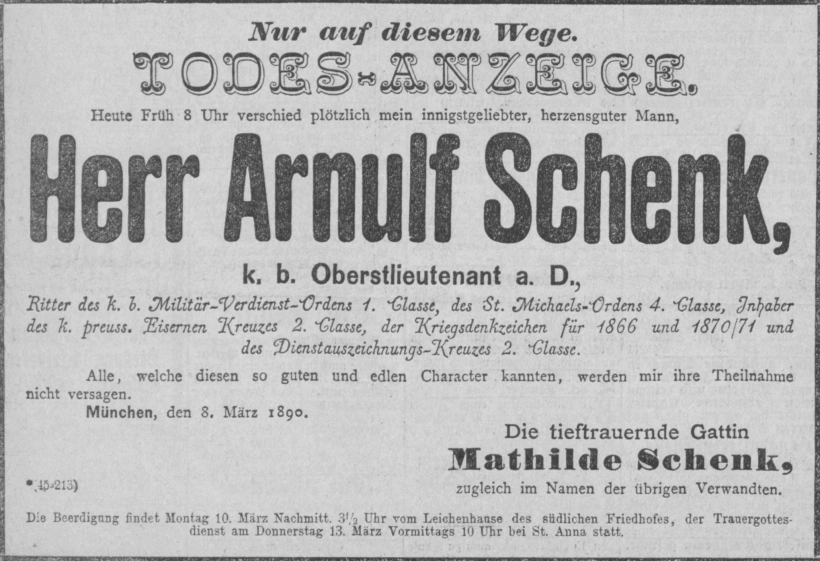 Todesanzeige für Arnulf Schenk