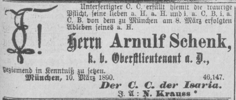 Todesanzeige für Arnulf Schenk