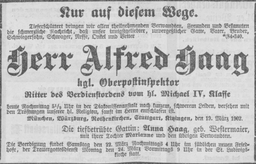 Todesanzeige für Alfred Haag