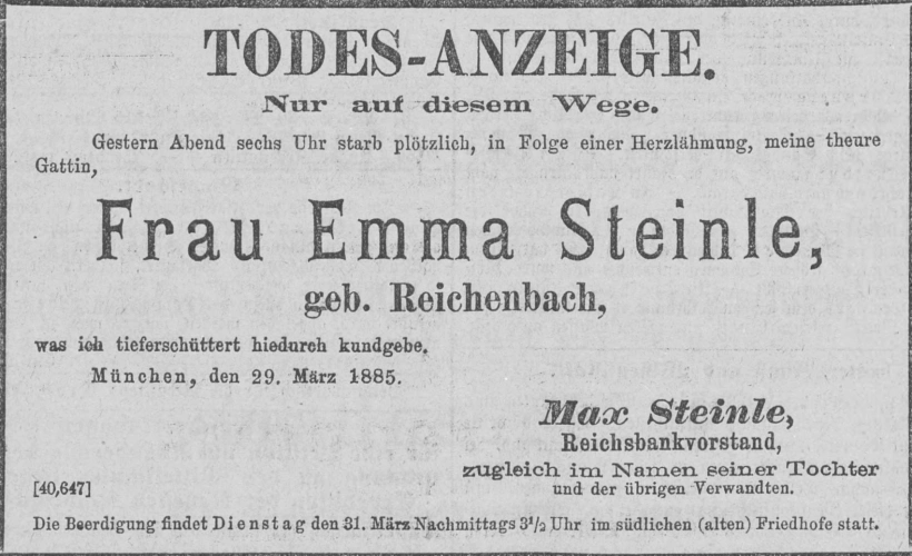 Todesanzeige für Emma Steinle