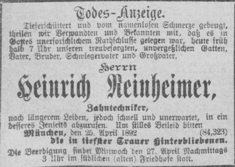Todesanzeige für Heinrich Reinheimer