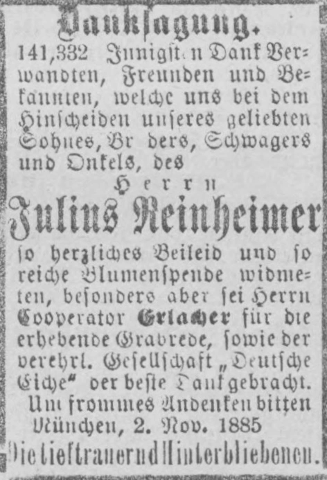 Danksagung für Julius Reinheimer
