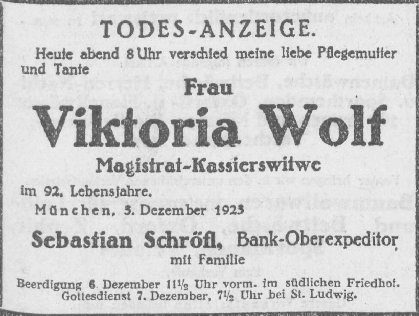 Todesanzeige für Viktoria Wolf