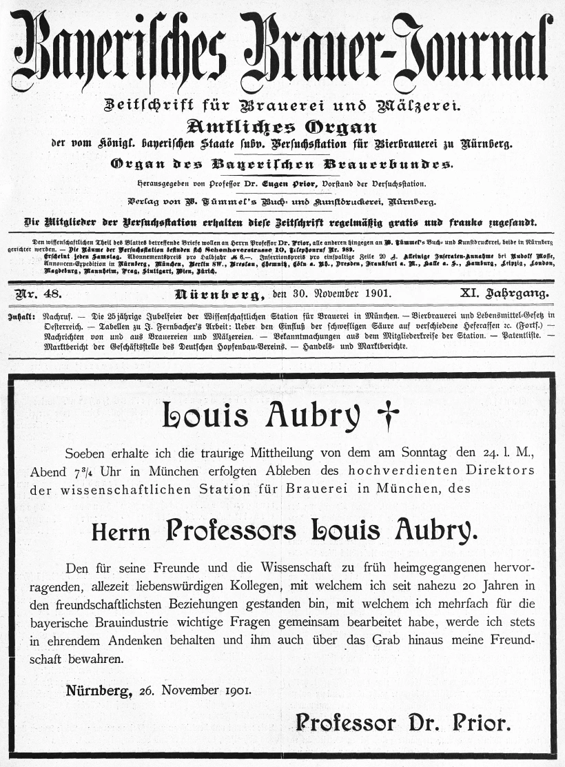 Todesanzeige für Prof. Louis Aubry