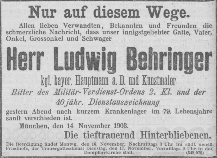 Todesanzeige für Ludwig Behringer