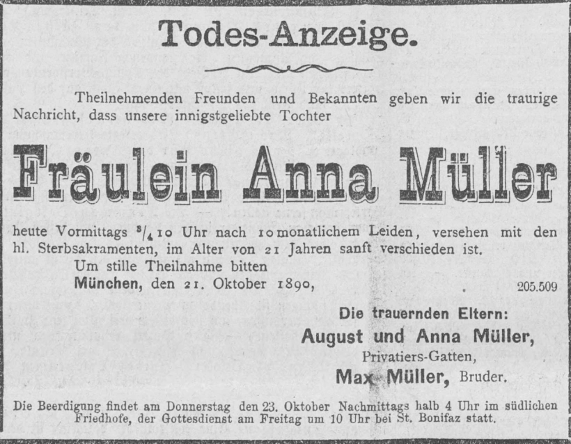 Todesanzeige für Anna Müller