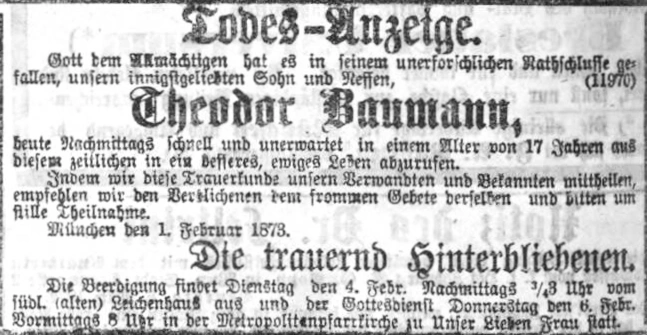 Todesanzeige für Theodor Baumann