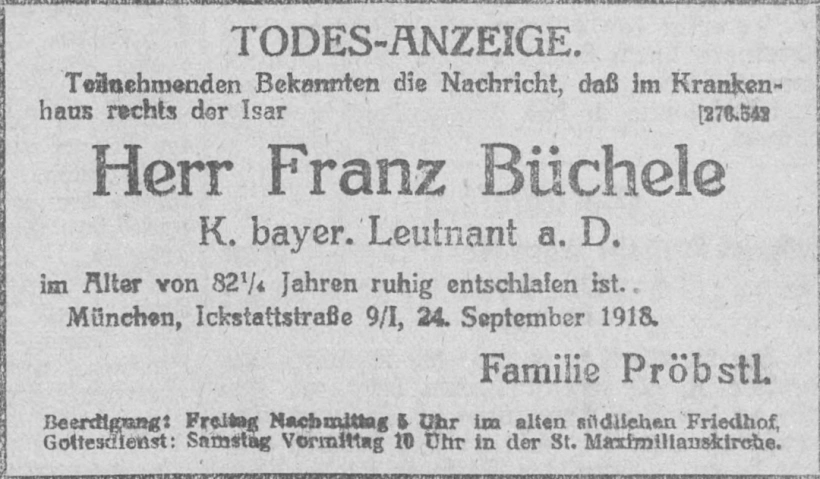 Todesanzeige für Franz Büchele