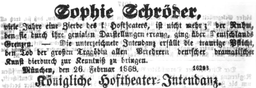 Todesanzeige für Sophie Schröder