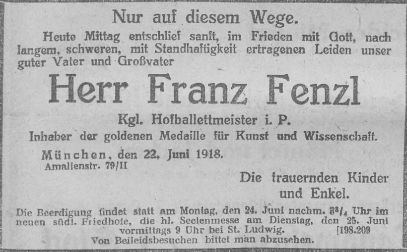 Todesanzeige für Franz Fenzl