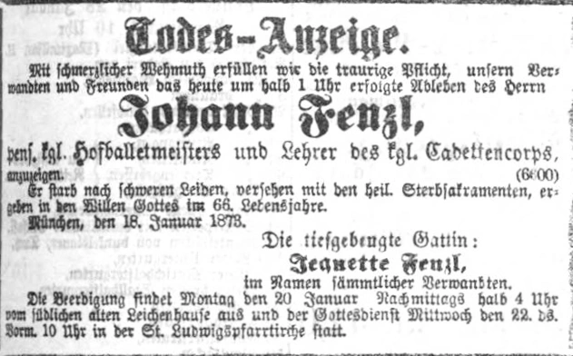 Todesanzeige für Johann Fenzl
