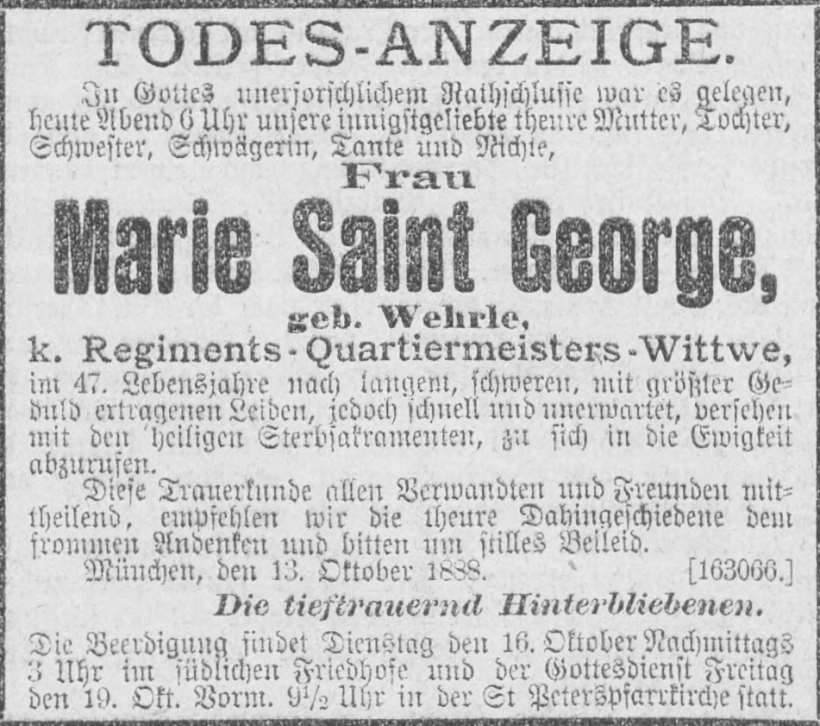 Todesanzeige für Marie Saint George