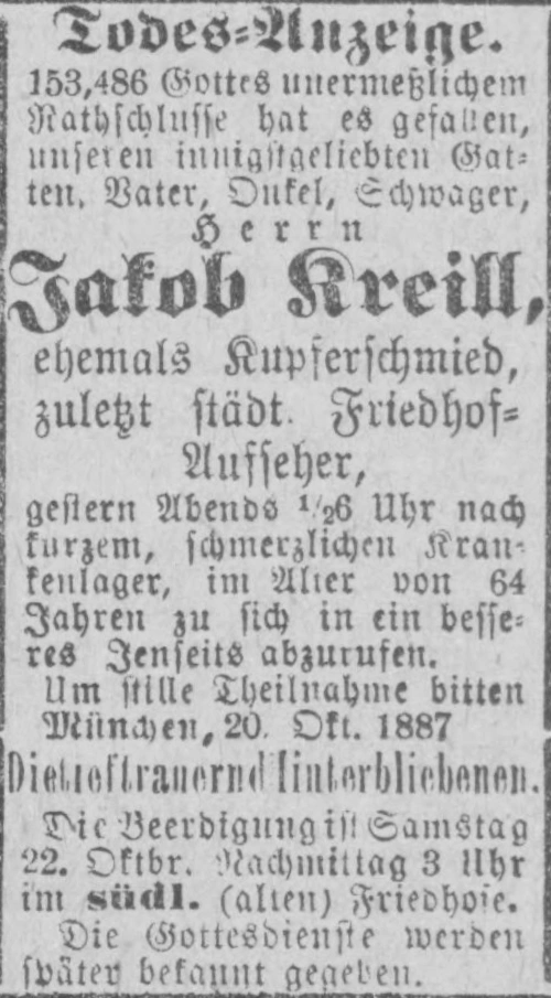 Todesanzeige für Jakob Kreill