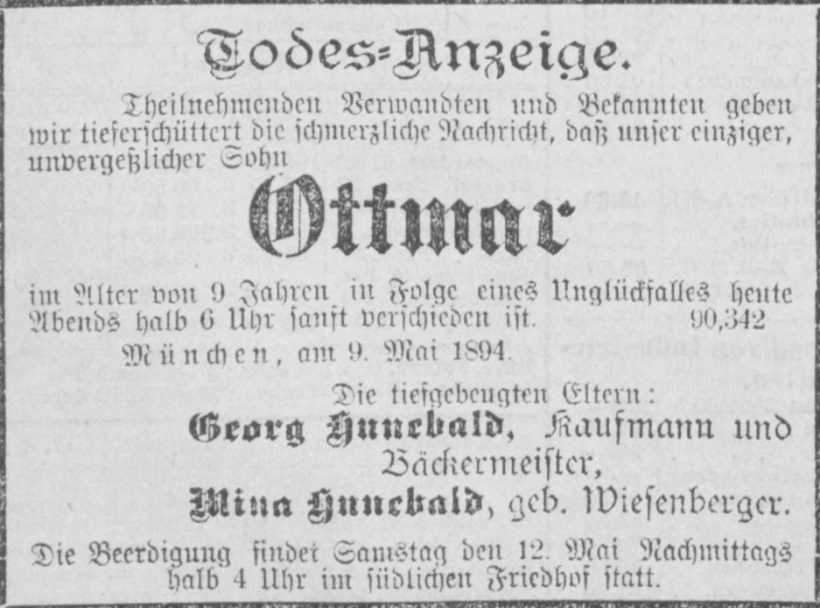 Todesanzeige für Ottmar Hunebald