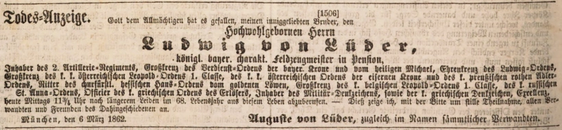 Todesanzeige für Ludwig von Lüder