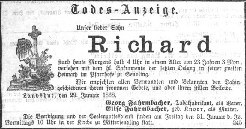 Todesanzeige für Richard Fahrmbacher