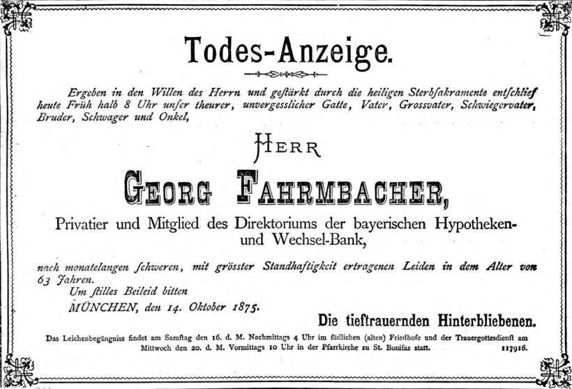 Todesanzeige für Georg Fahrmbacher