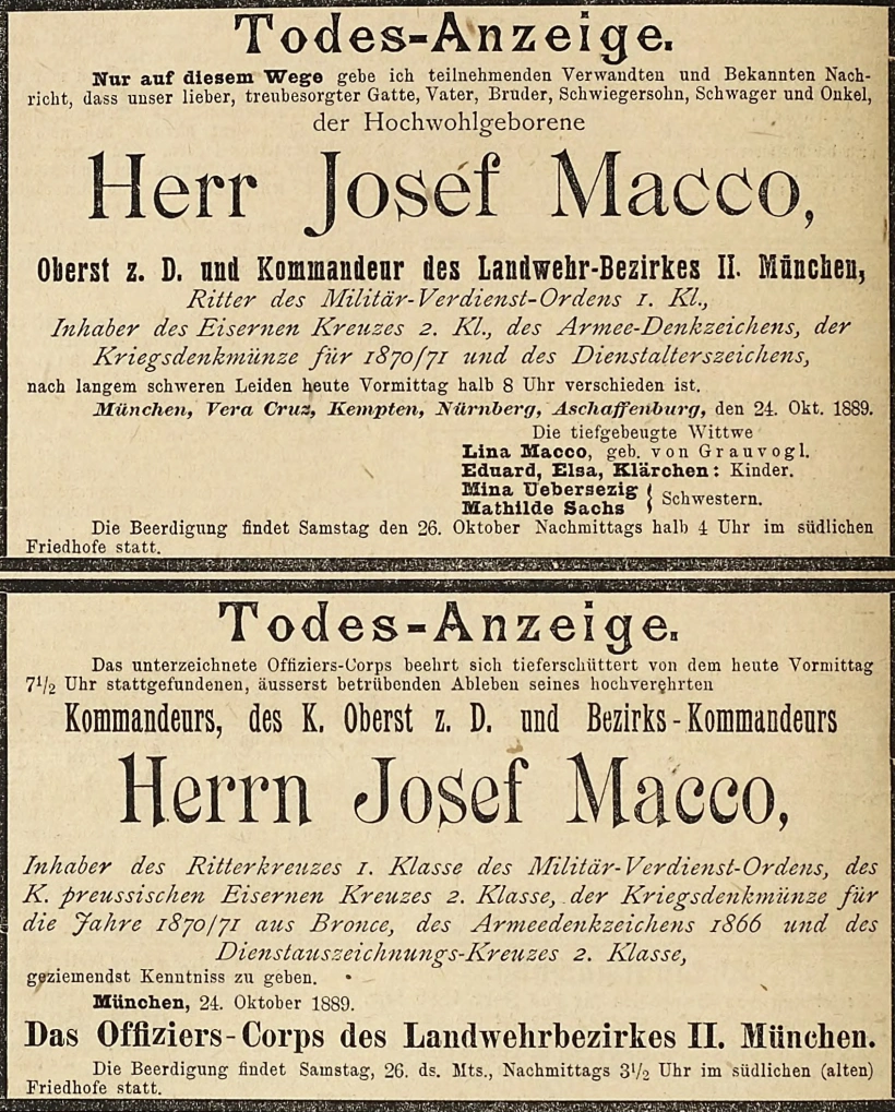 Todesanzeige für Josef Macco
