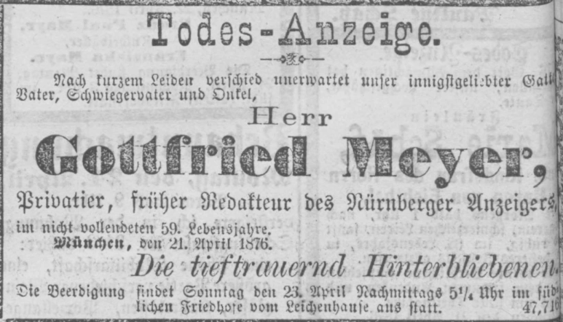 Todesanzeige für Gottfried Meyer