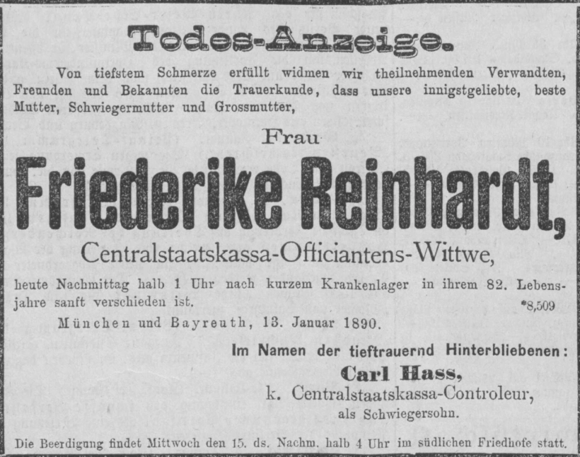 Todesanzeige für Friederike Reinhardt
